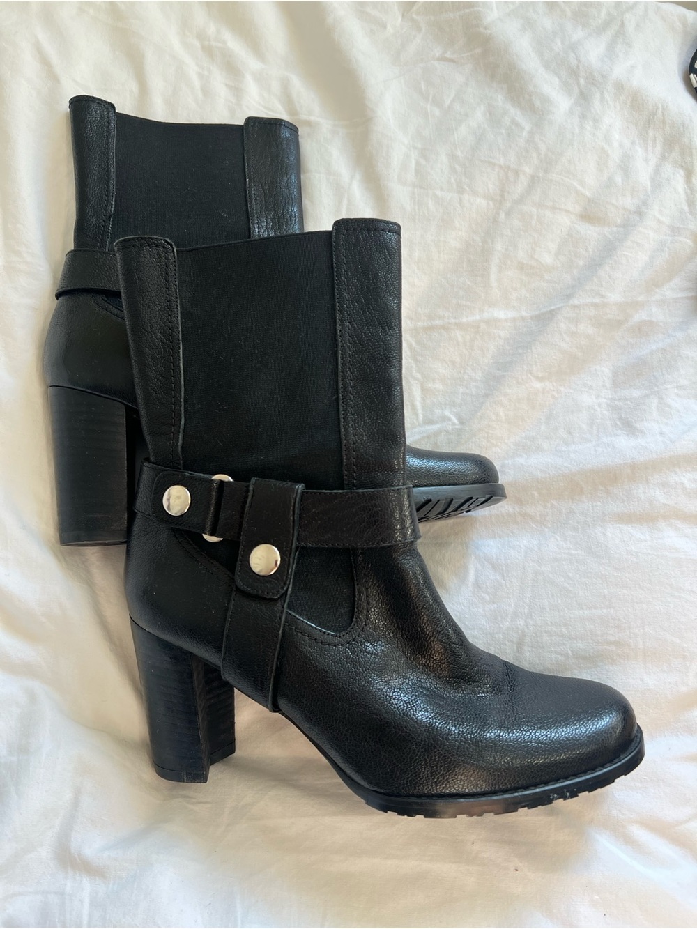 Stuart Weitzman Black Leather Mid-Calf Heeled Boots size 7